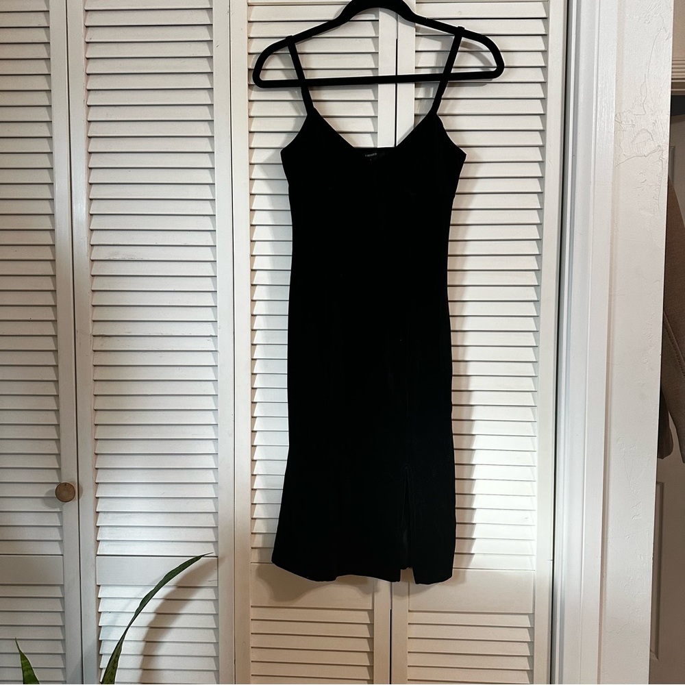 Black Velvet Mini Dress with Side Slit